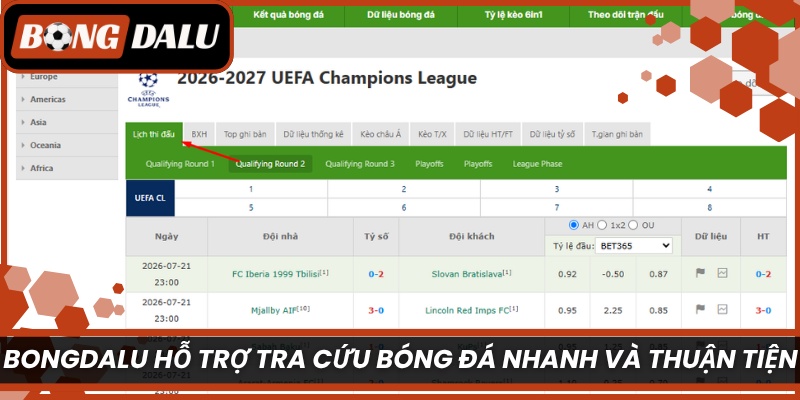 Bongdalu hỗ trợ tra cứu bóng đá nhanh và thuận tiện