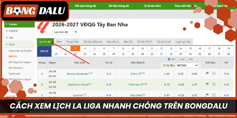 Cách xem lịch La Liga nhanh chóng trên Bongdalu